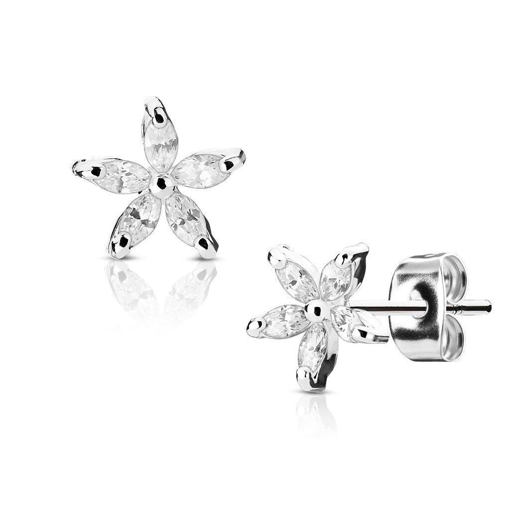 Boucles d’oreilles puces fleur en acier inoxydable