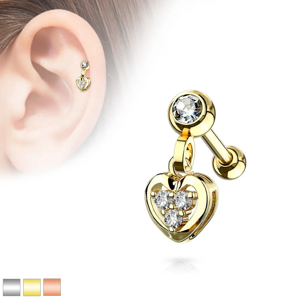 Piercing d’oreille pendentif Cœur en acier inoxydable