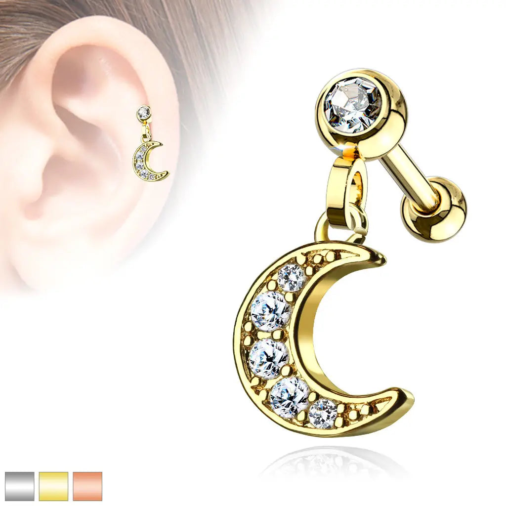 Piercing d’oreille pendentif Lune en acier inoxydable
