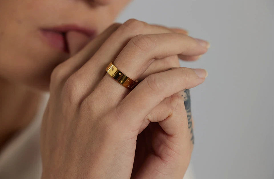 Bague Galaxie en acier inoxydable doré