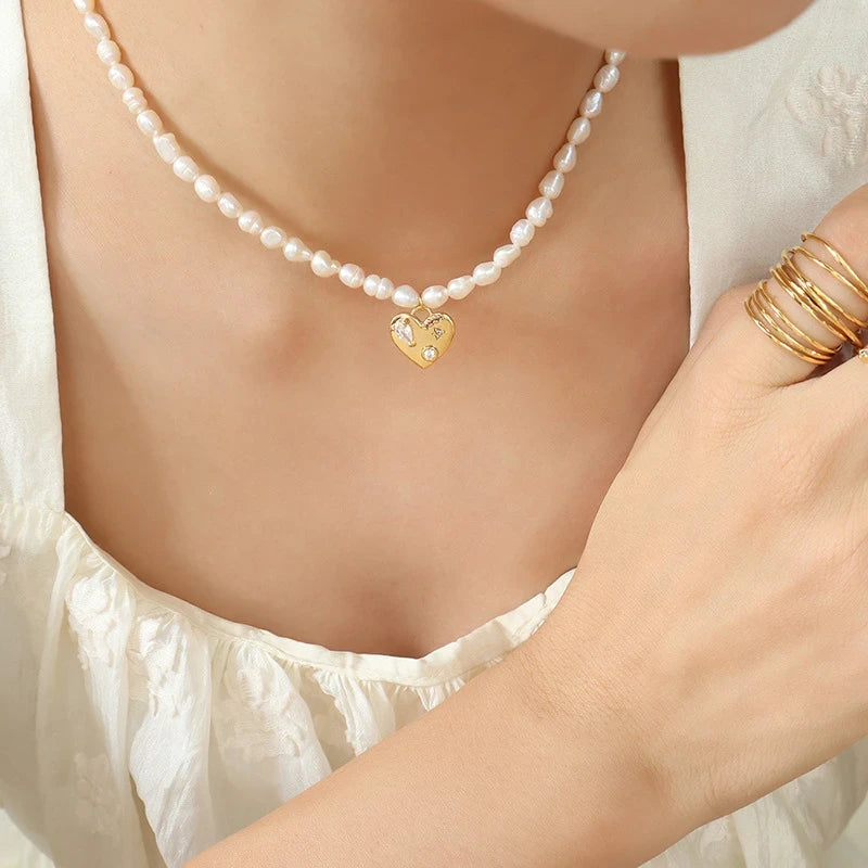 Collier Cœur d'or en perles naturelles