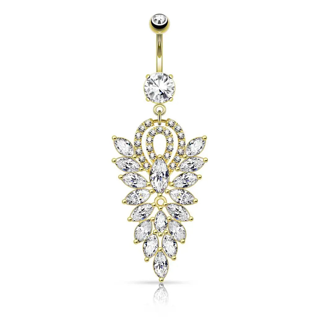 Piercing nombril Impériale en acier inoxydable doré et zircons