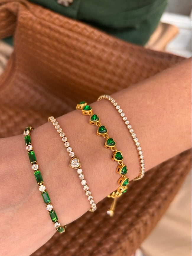 Bracelet Jade doré en acier inoxydable avec cœurs verts