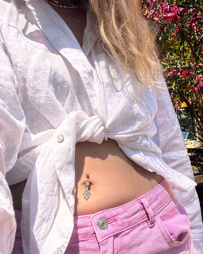 Piercing nombril Éclat en acier inoxydable doré et zircons