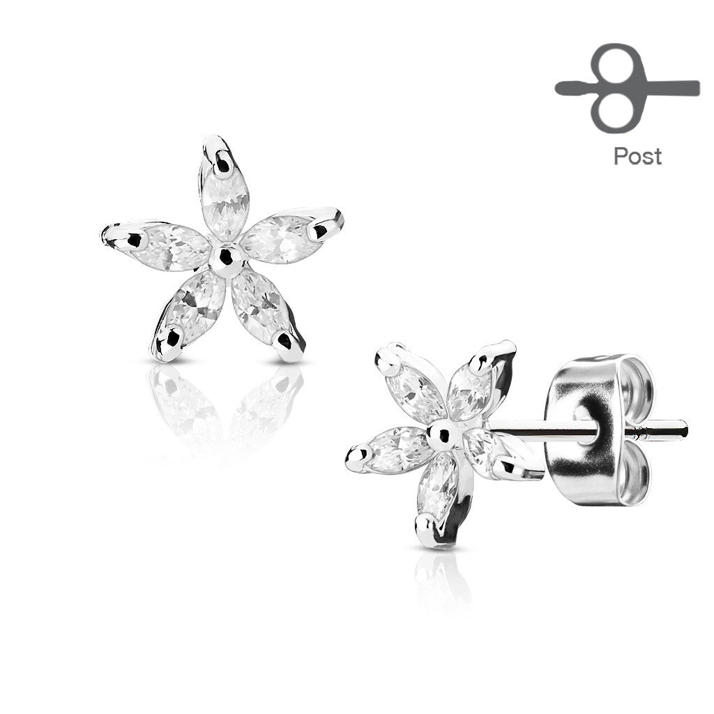 Boucles d’oreilles puces fleur en acier inoxydable