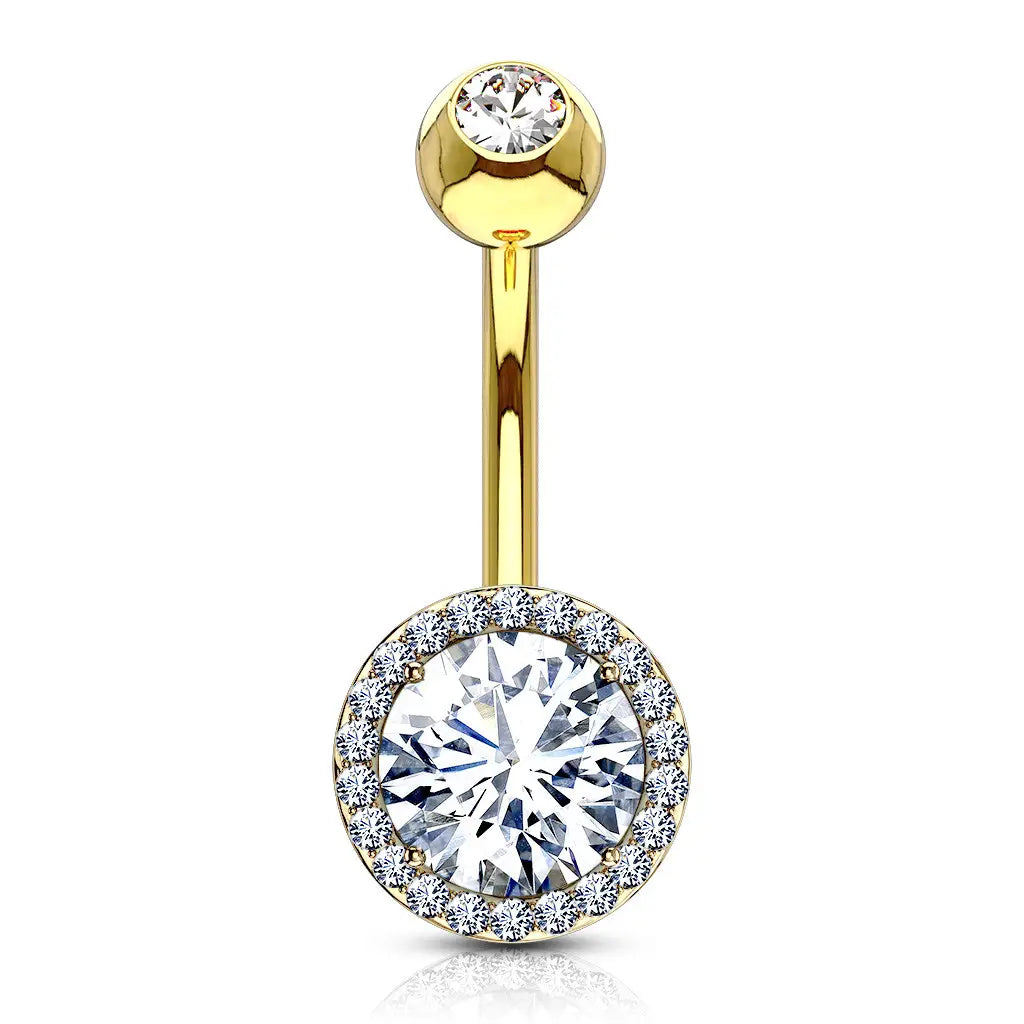 Piercing nombril Halo en acier inoxydable doré et zircon