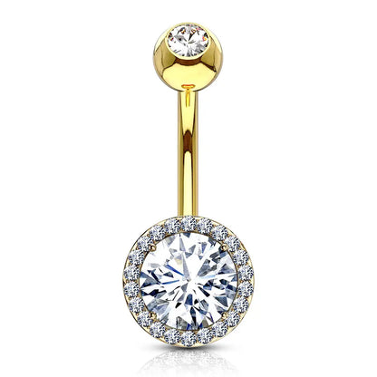Piercing nombril Halo en acier inoxydable doré et zircon