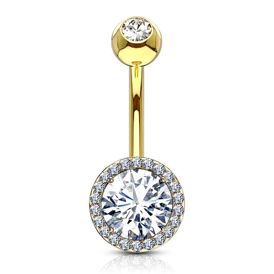 Piercing nombril Halo en acier inoxydable doré et zircon