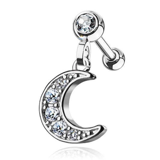 Piercing d’oreille pendentif Lune en acier inoxydable