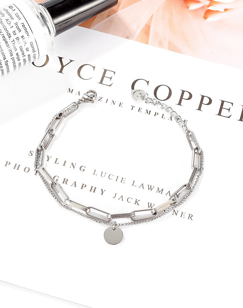 Bracelet double pour femme Deux chaînes avec pendentif médaillon