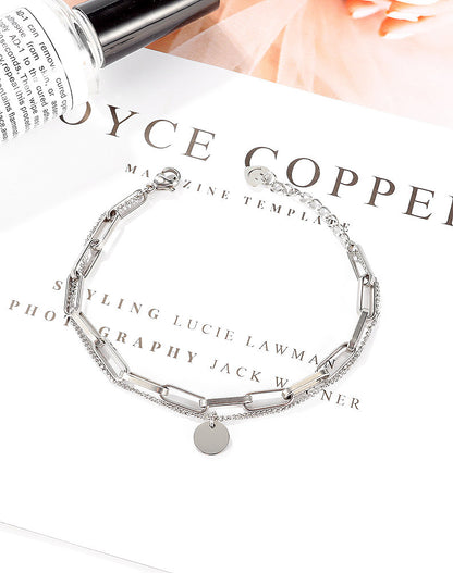 Bracelet double pour femme Deux chaînes avec pendentif médaillon