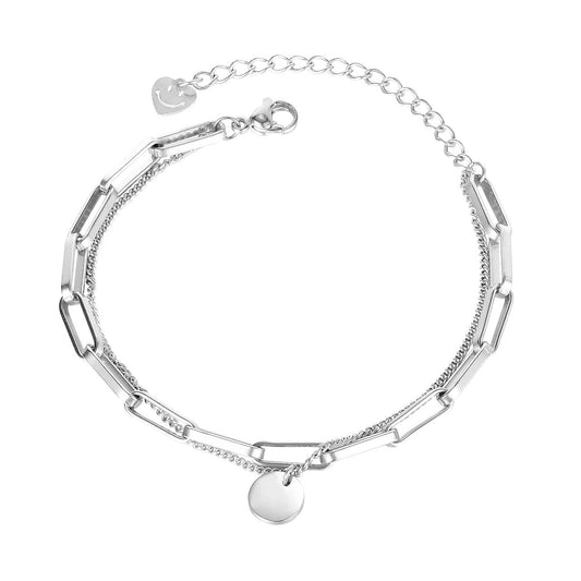 Bracelet double pour femme Deux chaînes avec pendentif médaillon