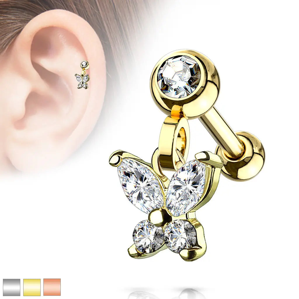 Piercing d’oreille pendentif Papillon en acier inoxydable