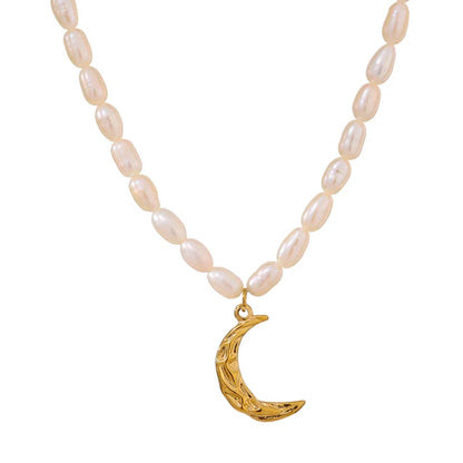 Collier Lune Dorée en acier inoxydable