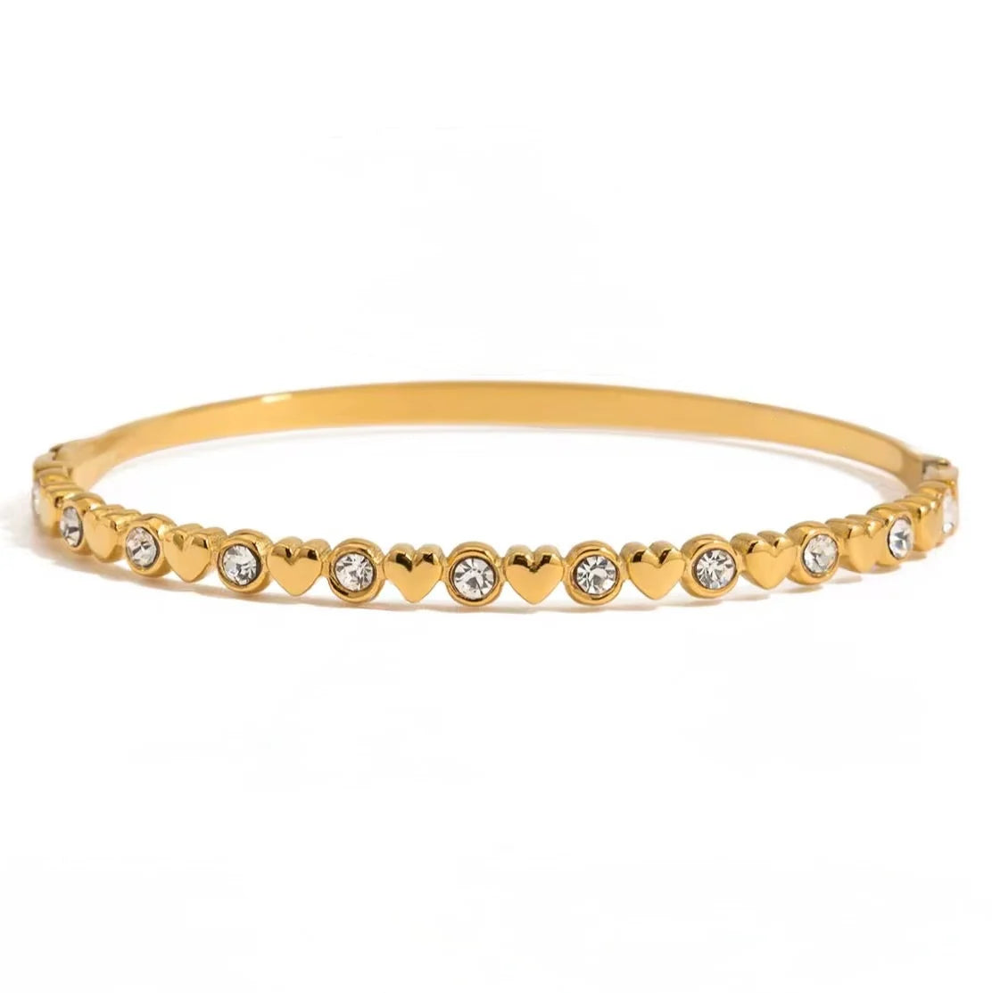Bracelet Céleste doré en acier inoxydable avec cœurs et zircons