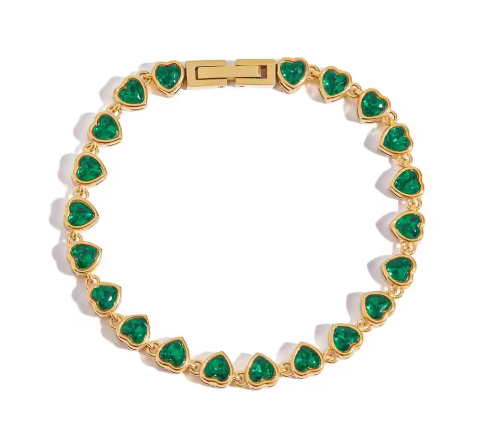 Bracelet Jade doré en acier inoxydable avec cœurs verts