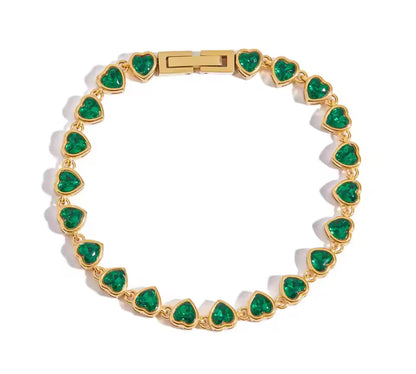 Bracelet Jade doré en acier inoxydable avec cœurs verts