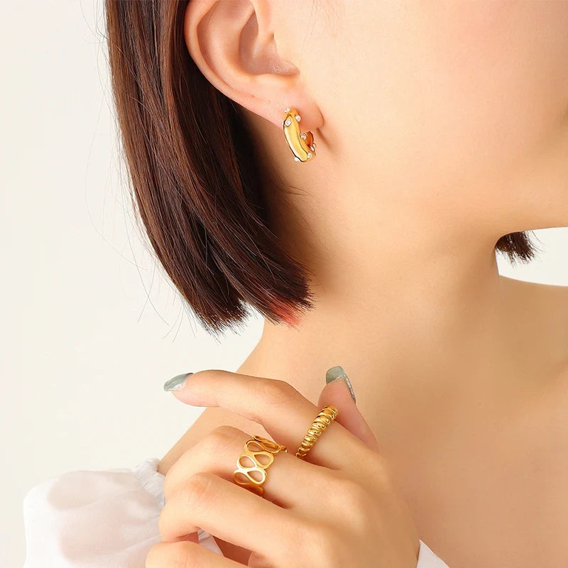 Boucles d’oreilles ores avec perles en acier inoxydable