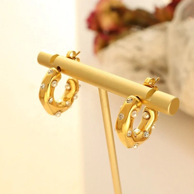 Boucles d’oreilles ores avec perles en acier inoxydable