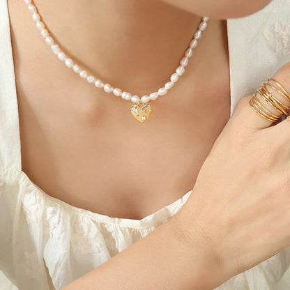 Collier Cœur d'or en perles naturelles