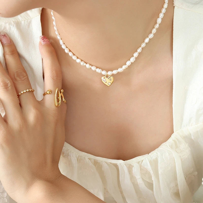 Collier Cœur d'or en perles naturelles