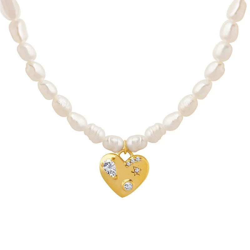 Collier Cœur d'or en perles naturelles