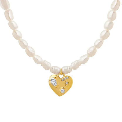 Collier Cœur d'or en perles naturelles