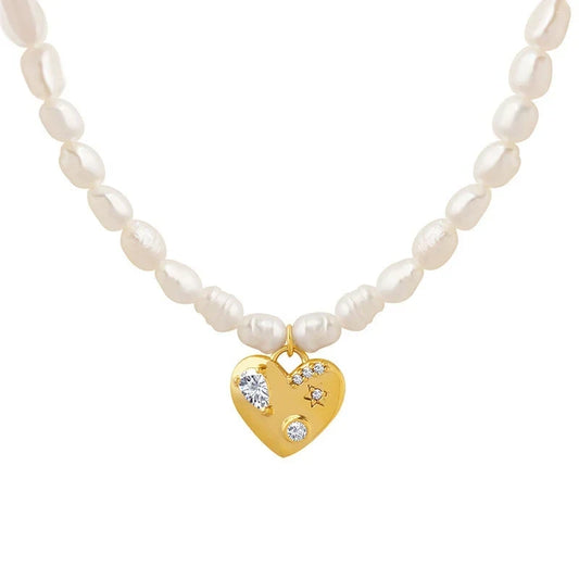 Collier Cœur d'or en perles naturelles