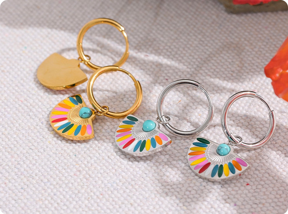 Boucles d’oreilles multicolores émaillées en acier inoxydable