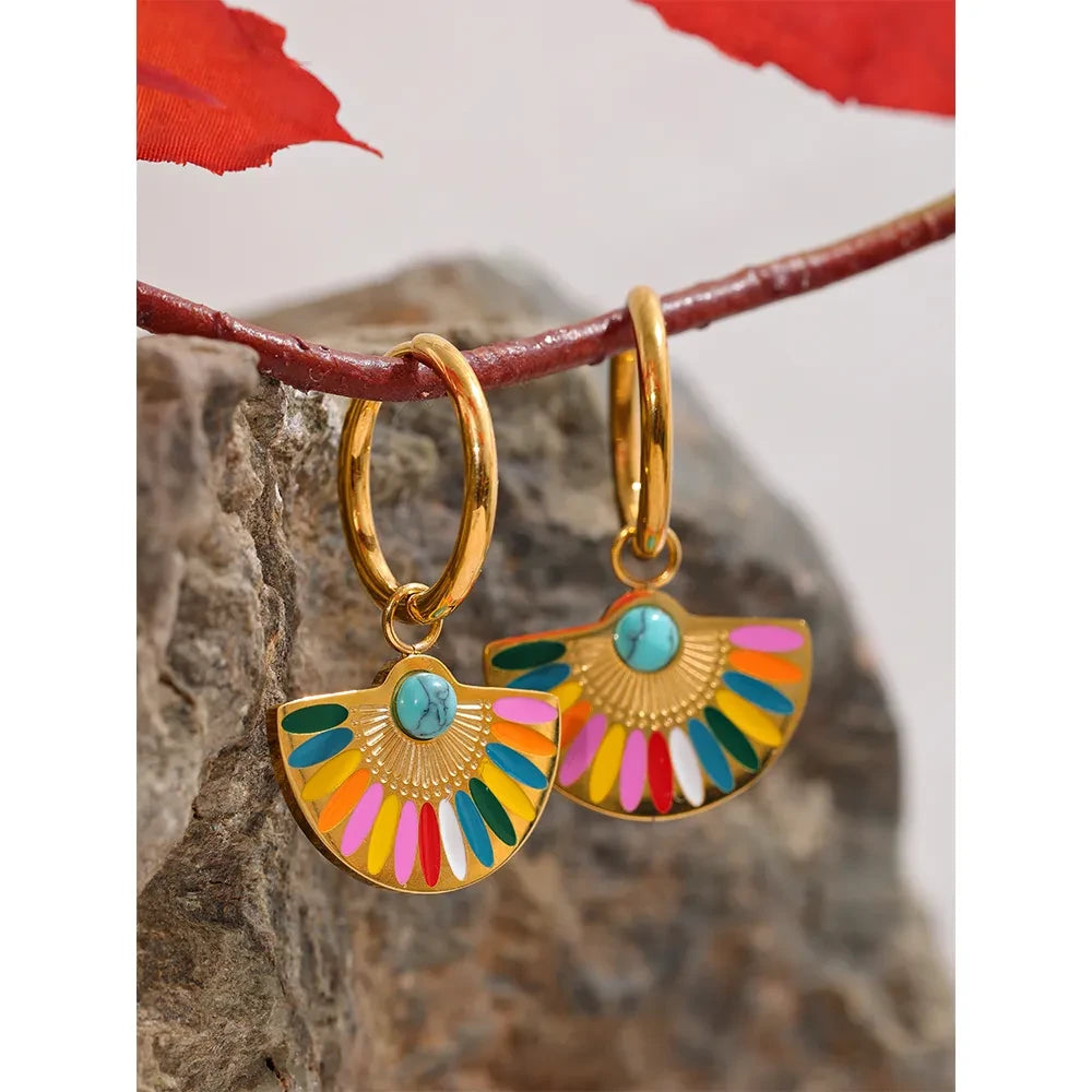 Boucles d’oreilles multicolores émaillées en acier inoxydable