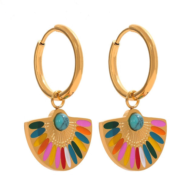 Boucles d’oreilles multicolores émaillées en acier inoxydable