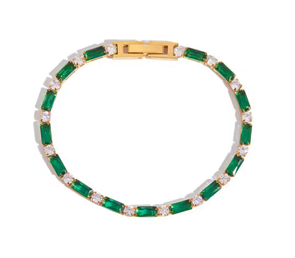 Bracelet Émera doré en acier inoxydable avec pierres vertes et zircons