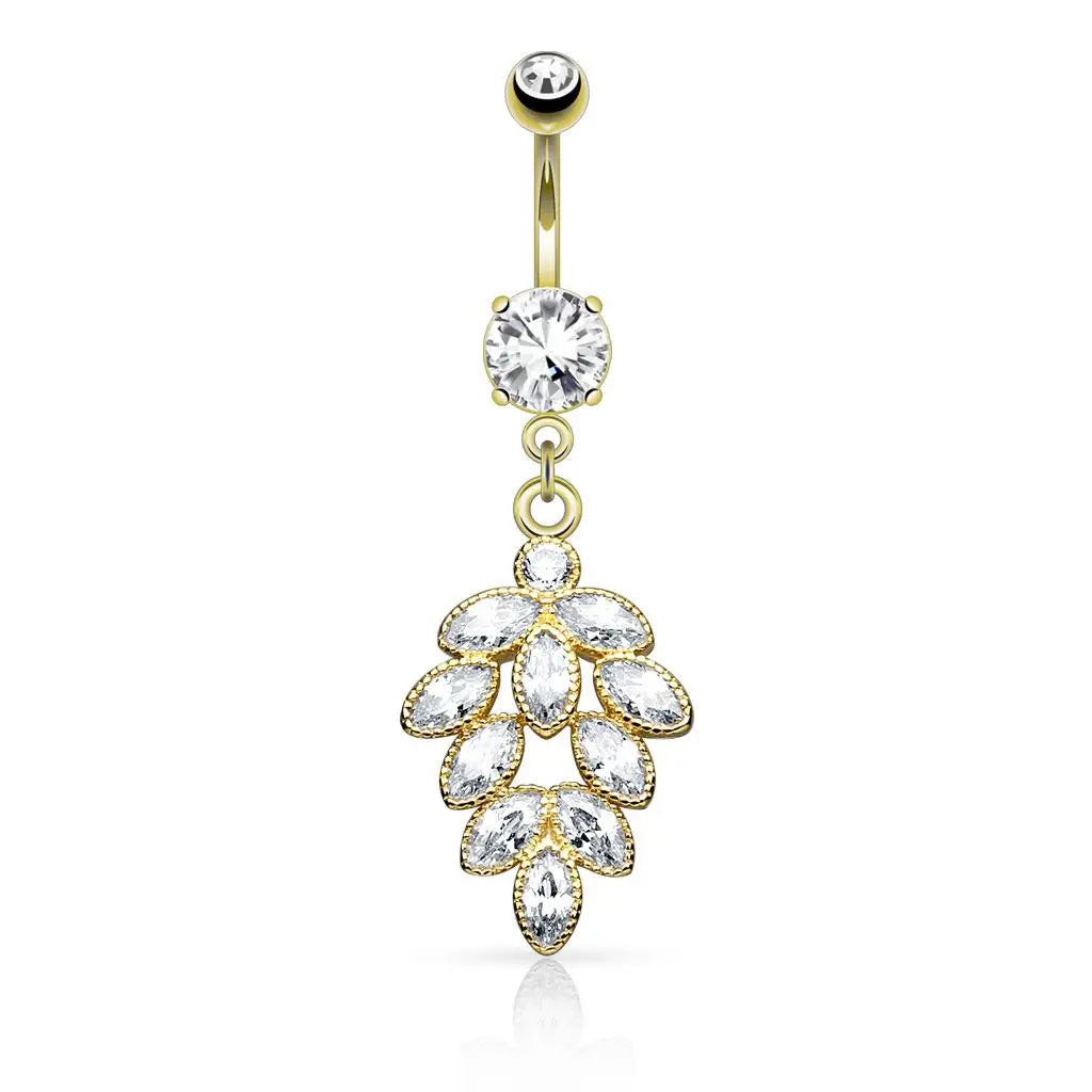 Piercing nombril Éclat en acier inoxydable doré et zircons