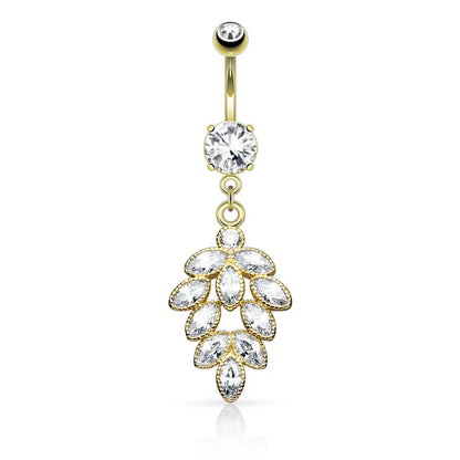 Piercing nombril Éclat en acier inoxydable doré et zircons
