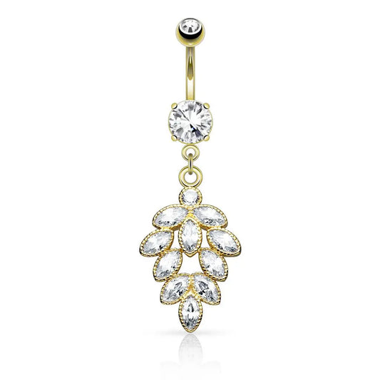 Piercing nombril Éclat en acier inoxydable doré et zircons