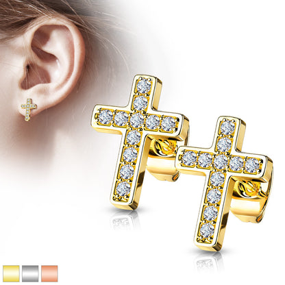 Boucles d’oreilles croix en acier inoxydable