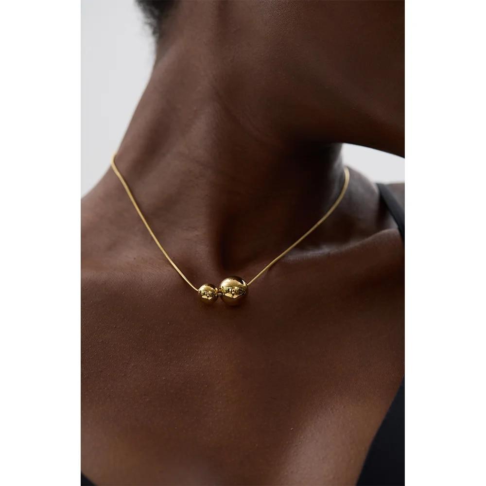 Collier Sphères en acier inoxydable doré
