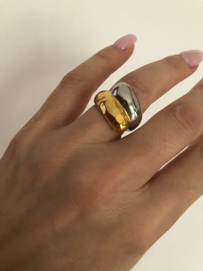 Bague Duos plaquée or en acier inoxydable