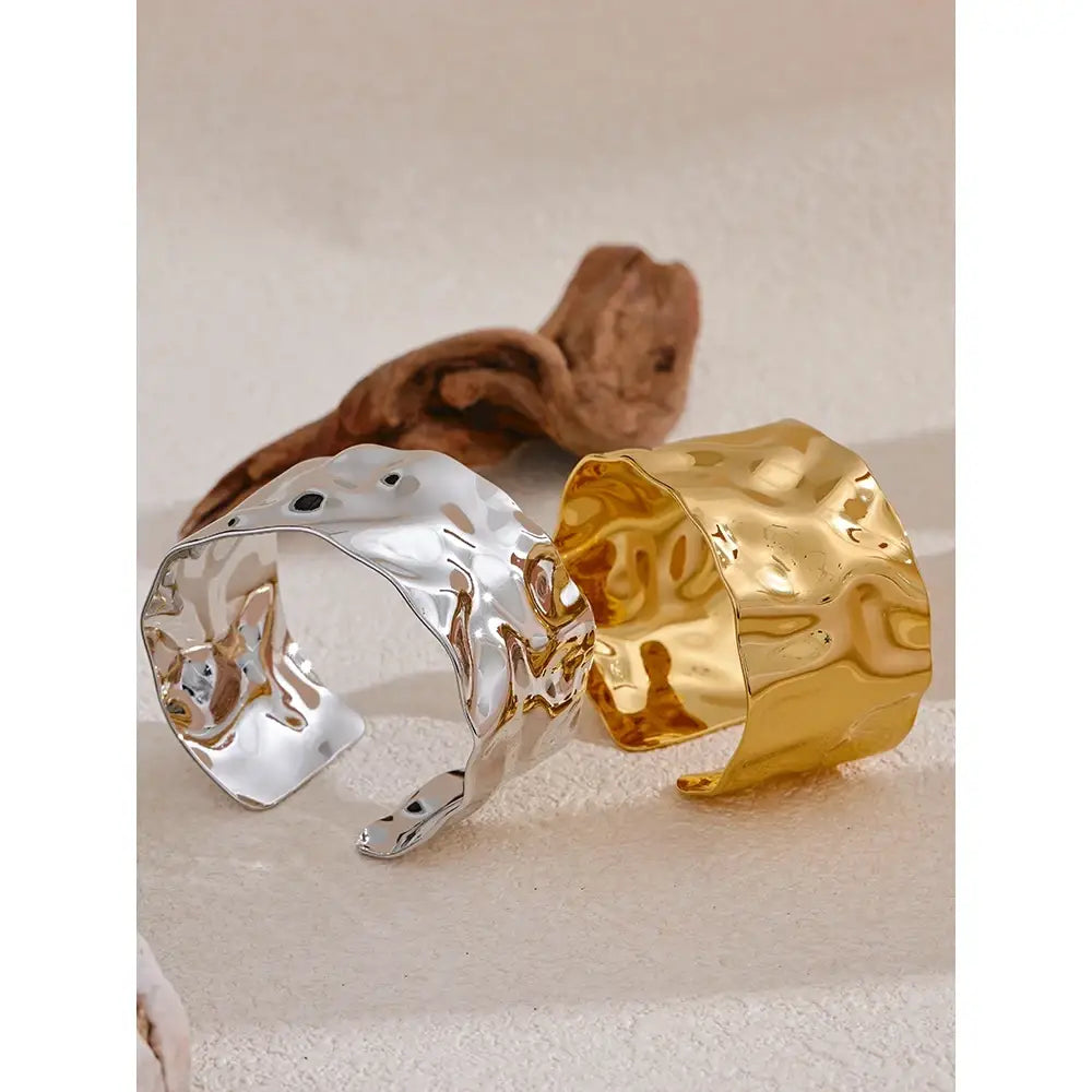 Bracelet manchette Illusion en acier inoxydable doré