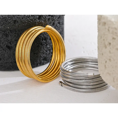 Bracelet manchette Spirale en acier inoxydable doré
