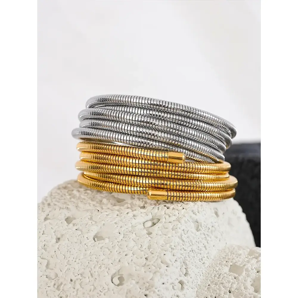 Bracelet manchette Spirale en acier inoxydable doré