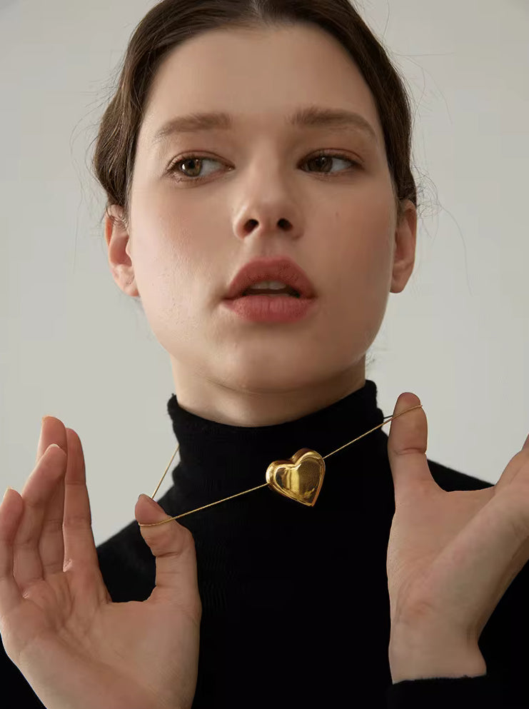Collier Massive Heart en acier inoxydable doré
