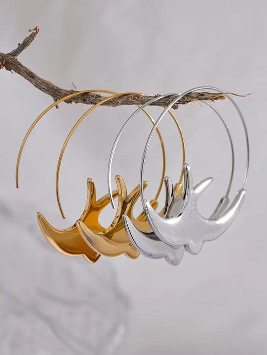 Boucles d’oreilles créoles hirondelles en acier inoxydable