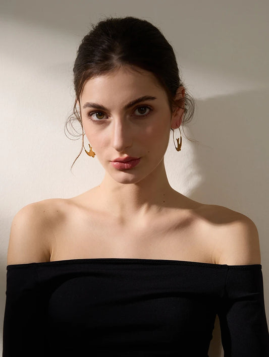 Boucles d’oreilles créoles Hirondelles en acier inoxydable