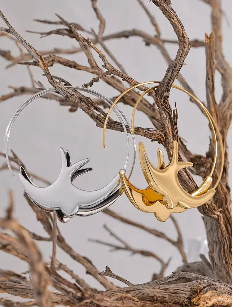 Boucles d’oreilles créoles Hirondelles en acier inoxydable