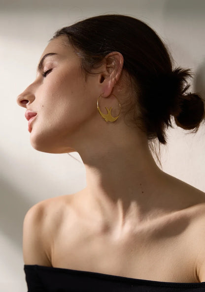 Boucles d’oreilles créoles Hirondelles en acier inoxydable