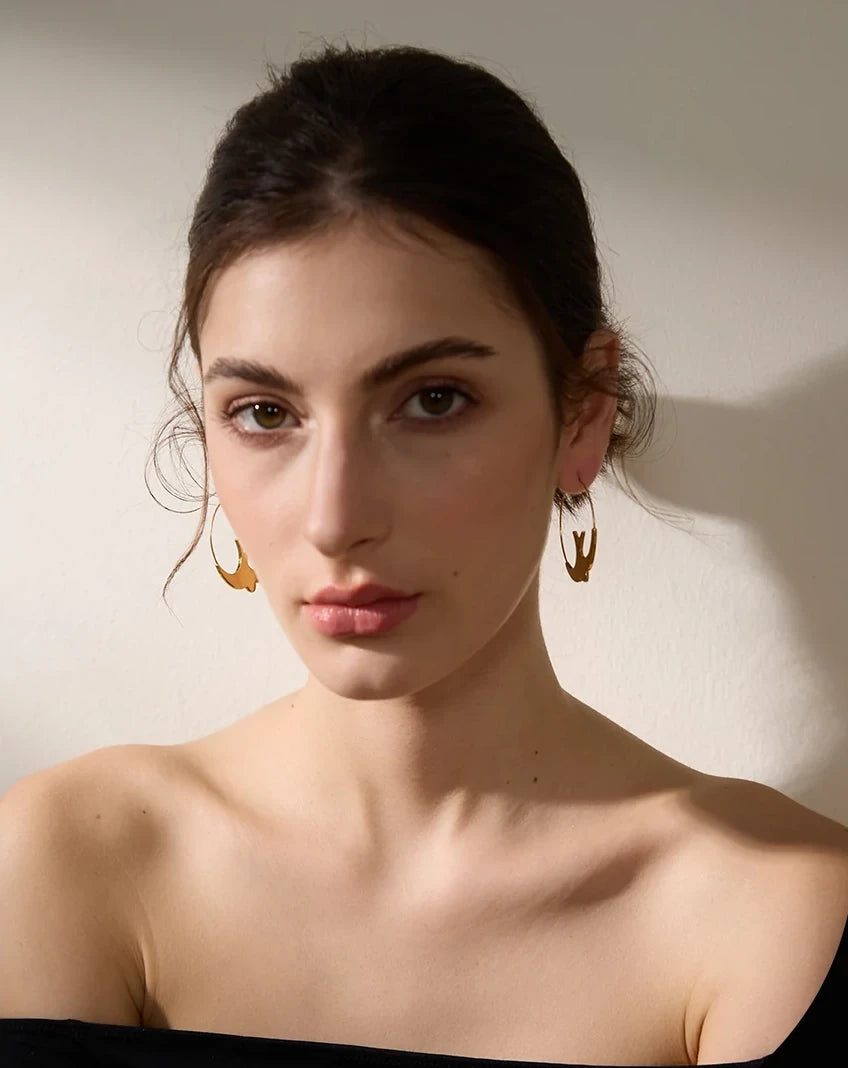 Boucles d’oreilles créoles Hirondelles en acier inoxydable