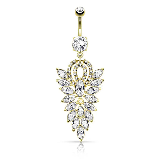 Piercing nombril Impériale en acier inoxydable doré et zircons