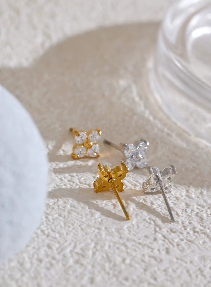 Boucles d’oreilles puces rosée du matin en acier inoxydable