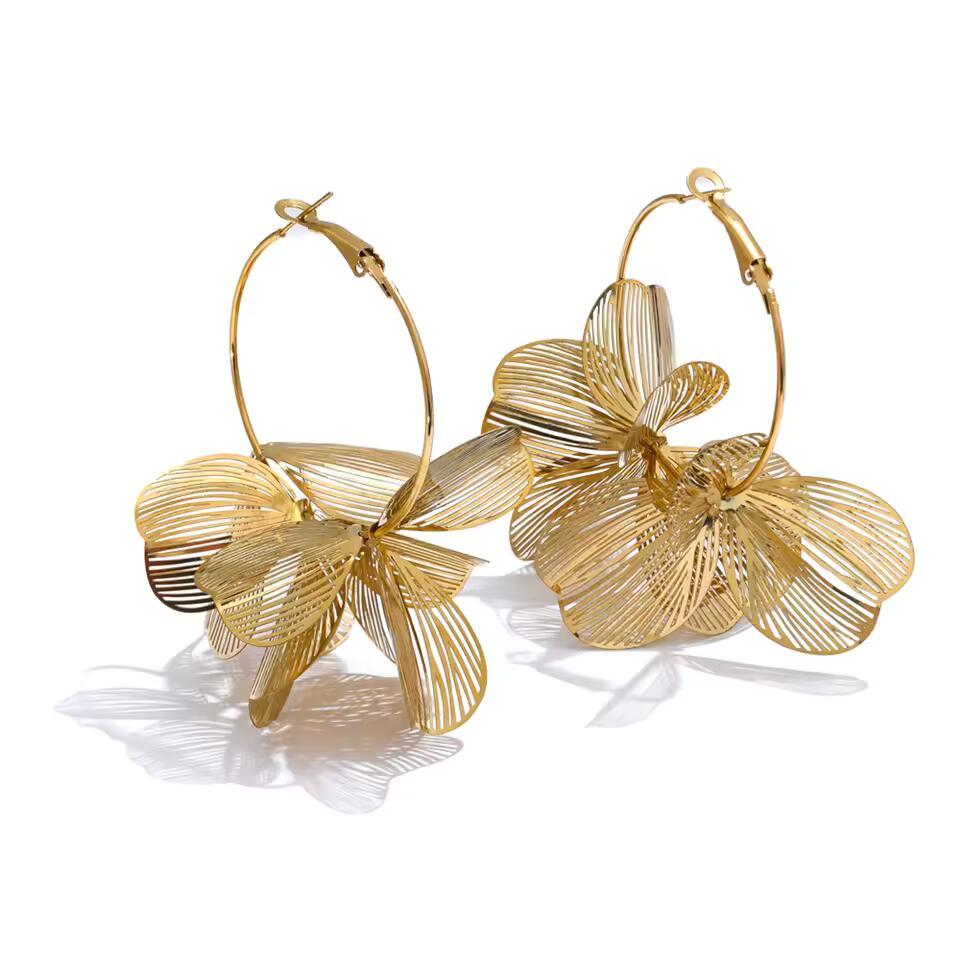 Boucles d’oreilles pendantes Fleur en acier inoxydable